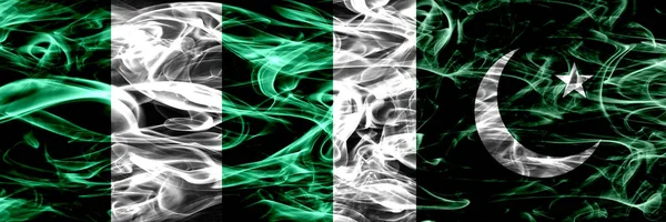 Nigeria Nigerian Pakistan Pakistanische Rauchfahnen Nebeneinander Platziert Dicke Abstrakt Gefärbte — Stockfoto