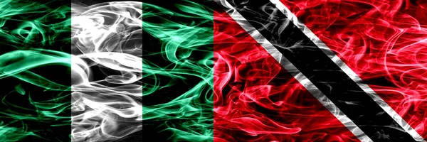 Nigeria Nigeria Trinidad Tobago Banderas Humo Colocadas Lado Lado Banderas — Foto de Stock