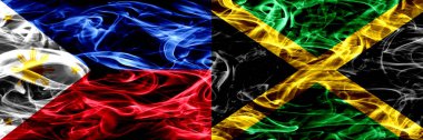 Filipinler vs Jamaika, Jamaika bayrakları yan yana yerleştirilmiş duman. İpeksi duman bayrakları renkli kalın soyut