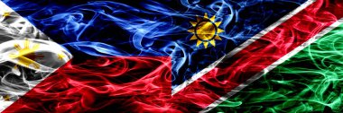 Filipinler vs Namibya, Namibya bayrakları yan yana yerleştirilmiş duman. İpeksi duman bayrakları renkli kalın soyut