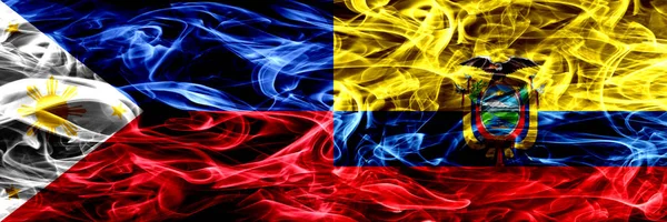 Filipiny Ekwador Ekwadorski Pali Flagi Umieszczone Obok Siebie Abstrakcja Grube — Zdjęcie stockowe
