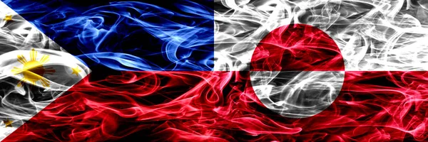 Philippines Greenland Smoke Flags Placed Side Side Thick Abstract Colored — Stock Photo, Image