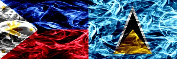 Филиппины Против Сент Люсии Дымовые Флаги Помещены Бок Бок Толстые — стоковое фото