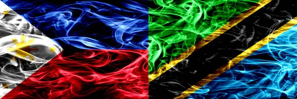 Philippines Tanzania Tanzanian Smoke Flags Placed Side Side Thick Abstract — Stock Photo, Image