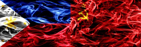 Fülöp Szigetek Szovjetunió Kommunista Füst Zászlók Egymás Mellé Vastag Absztrakt — Stock Fotó