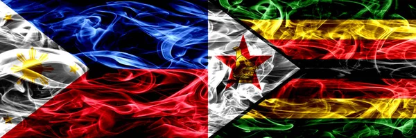 Philippines Zimbabwe Zimbabwean Smoke Flags Placed Side Side Thick Abstract — Stock Photo, Image