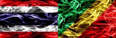 Tayland vs Kongo, Kongolu bayrakları yan yana yerleştirilmiş duman. İpeksi duman bayrakları renkli kalın soyut