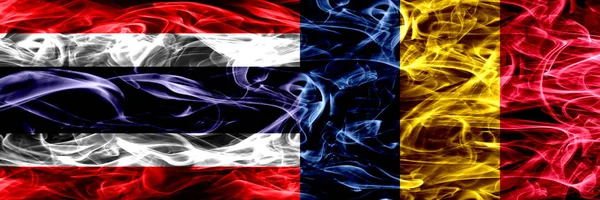 Thailand Chad Chadian Smoke Flags Placed Side Side Thick Abstract — Stock Photo, Image