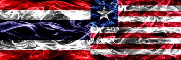 Thailand Liberia Liberia Röker Flaggor Placeras Sida Vid Sida Tjocka — Stockfoto