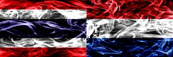 Thaïlande Pays Bas Drapeaux Fumée Néerlandais Placés Côte Côte Drapeaux — Photo