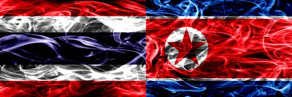 Таїланд Проти Північній Кореї Корейська Дим Прапори Розміщені Поруч Товсті — стокове фото
