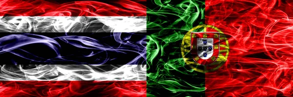 Thailand Portugal Portugisiska Röker Flaggor Placeras Sida Vid Sida Tjocka — Stockfoto