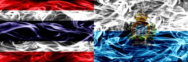 Thaïlande Saint Marin Sammarinais Drapeaux Fumée Placés Côte Côte Drapeaux — Photo