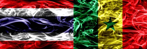 Thaiföld Szenegál Szenegáli Füst Zászlók Egymás Mellé Vastag Absztrakt Színű — Stock Fotó