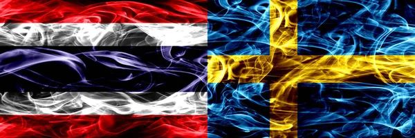 Thaiföld Svéd Svéd Füst Zászlók Egymás Mellé Vastag Absztrakt Színű — Stock Fotó