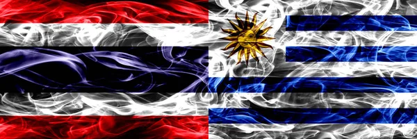 Thailandia Uruguay Bandiere Fumogene Uruguaiane Affiancate Bandiere Fumo Spesse Astratte — Foto Stock