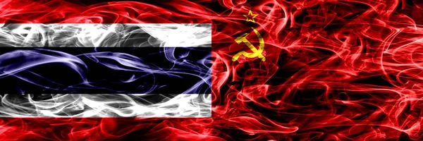 Таїланд Проти Срср Комуніст Дим Прапори Розміщені Поруч Товсті Анотація — стокове фото