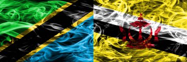 Tanzanya vs Brunei, Brunei bayrakları yan yana yerleştirilmiş duman. Kalın ipeksi duman bayrak Tanzanya ve Brunei, Brunei, renkli