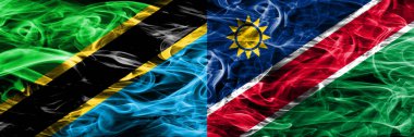 Tanzanya Rakip Namibya, Namibya bayrakları yan yana yerleştirilmiş duman. Kalın ipeksi duman bayrak Tanzanya ve Namibya, Namibya, renkli