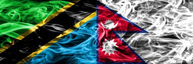Tanzanya vs Nepal, Nepal bayrakları yan yana yerleştirilmiş duman. Kalın ipeksi duman bayrak Tanzanya ve Nepal, Nepal, renkli
