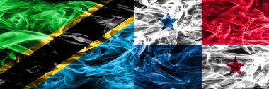 Tanzanya vs Panama duman bayrakları yan yana yerleştirilmiş. Tanzanya ve Panama ipeksi duman bayrakları renkli kalın
