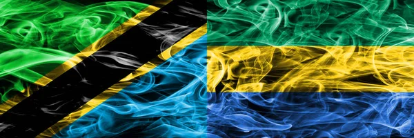 Tanzánia Gabon Gaboni Füst Zászlók Egymás Mellé Vastag Színes Füst — Stock Fotó