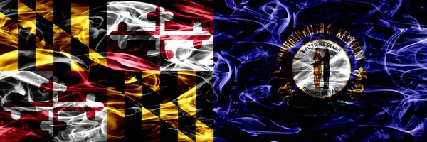 Maryland Kentucky Colorido Concepto Banderas Humo Colocadas Lado Lado —  Fotos de Stock