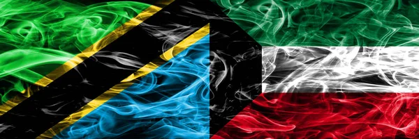 Tanzania Kuwait Kuwaiti Smoke Flags Placed Side Side Thick Colored — Stock Photo, Image