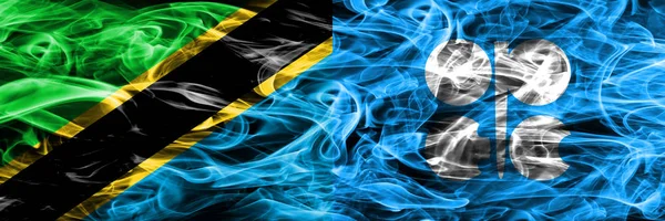 Τανζανία Οπεκ Καπνίζουν Σημαίες Που Τοποθετούνται Δίπλα Δίπλα Χοντρό Χρωματιστό — Φωτογραφία Αρχείου