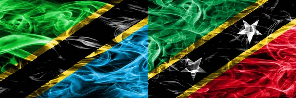 Танзанія Проти Сент Кіттс Невіс Дим Прапори Розміщені Поруч Товста — стокове фото