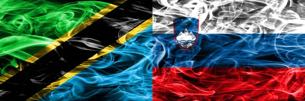 Tanzania Slovenia Slovenian Smoke Flags Placed Side Side Thick Colored — Stock Photo, Image