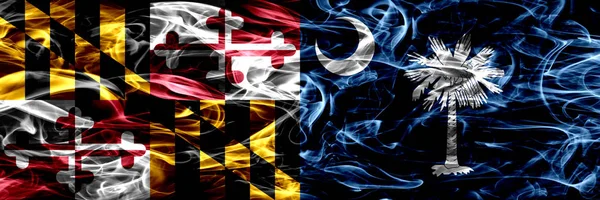 Maryland South Carolina Colorful Concept Smoke Flags Placed Side Side — Stock Photo, Image