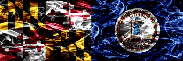 Меріленд Проти Вірджинії Барвисті Концепція Дим Прапори Розміщені Поруч — стокове фото