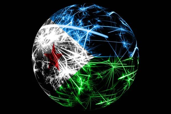 Abstrakta Djibouti Gnistrande Flagga Jul Bollen Holiday Konceptet Isolerad Svart — Stockfoto