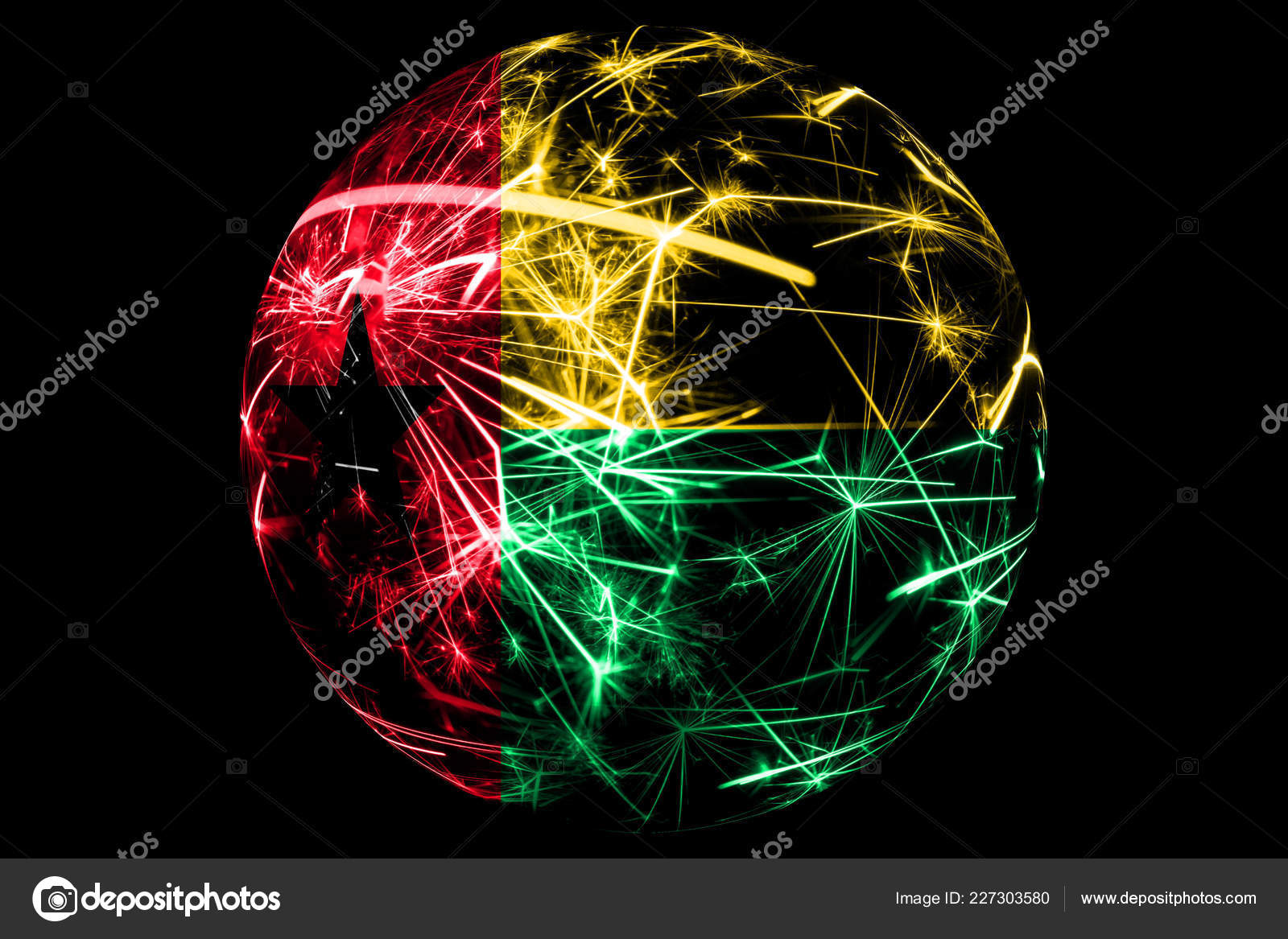 Abstract Guinea Bissau Sparkling Flag Christmas Ball Holiday Concept