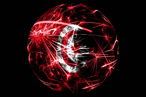 Abstracte Tunesië Sprankelende Vlag Kerst Bal Concept Vakantie Geïsoleerd Zwarte — Stockfoto