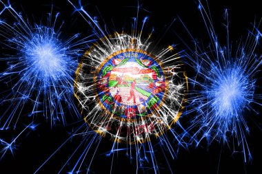 Minnesota havai fişek bayrak köpüklü. Yeni yıl, yılbaşı ve ulusal gün kavramı. Amerika Birleşik Devletleri