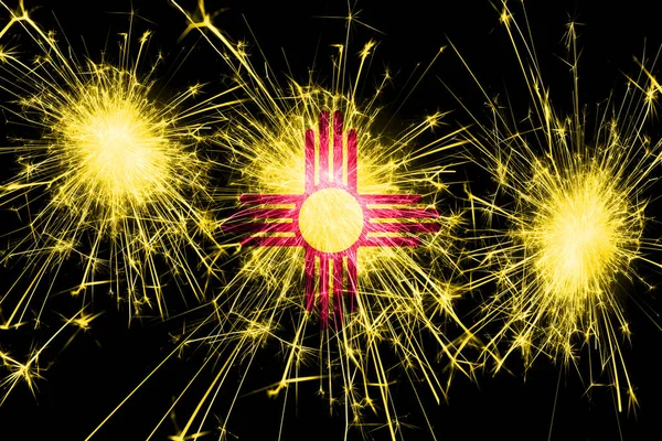 New Mexico fireworks sparkling flag. New Year, Christmas and National day concept. United States of America