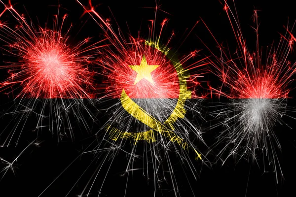 安哥拉烟花飘扬的旗帜 圣诞节和国庆节概念 — 图库照片