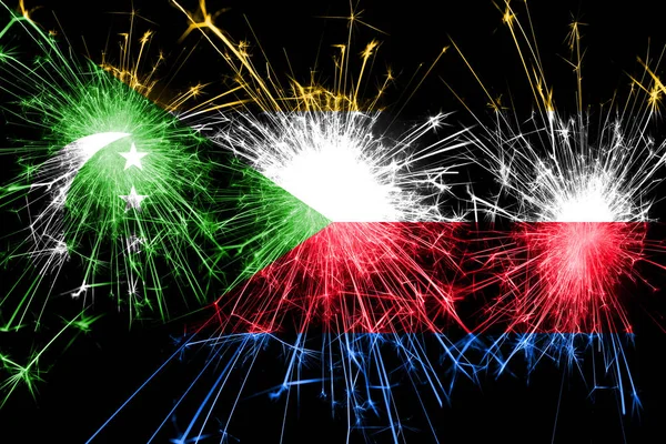 Comoros Feuerwerk Funkelnden Flagge Neujahr Weihnachten Und Nationalfeiertag — Stockfoto