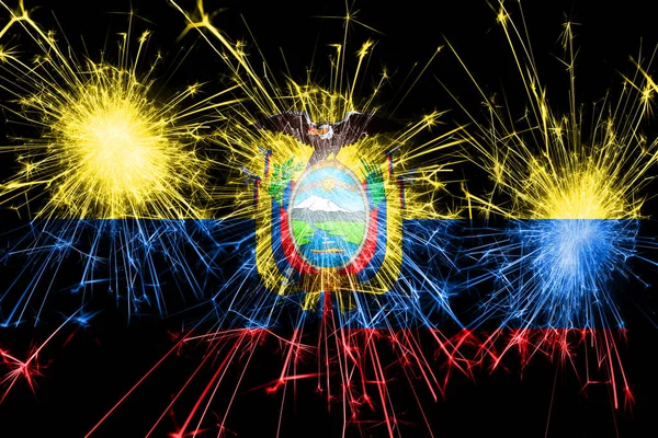 Эквадорский Фейерверк Сверкает Флагом Концепция Нового Года Рождества Национального Дня — стоковое фото