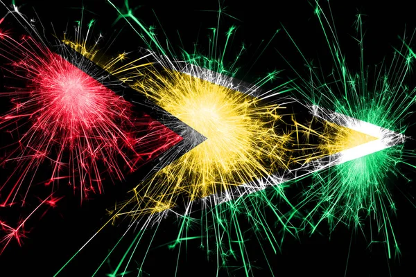 Guyana fireworks sparkling flag. New Year, Christmas and National day concept