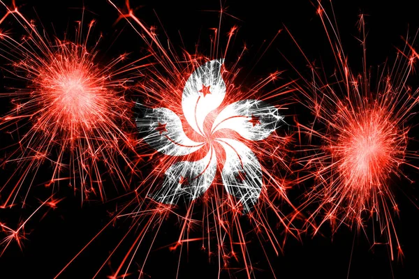 Hong Kong Fireworks Sparkling Flag New Year Christmas National Day — Stock Photo, Image