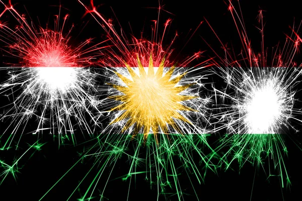 Kurdistan copy fireworks sparkling flag. New Year, Christmas and National day concept