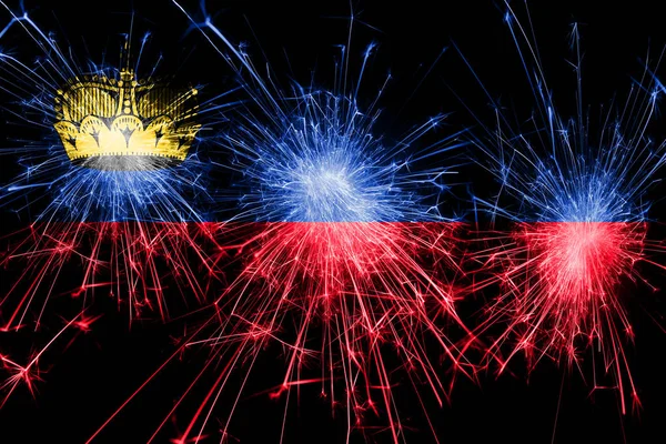 Liechtenstein fireworks sparkling flag. New Year, Christmas and National day concept