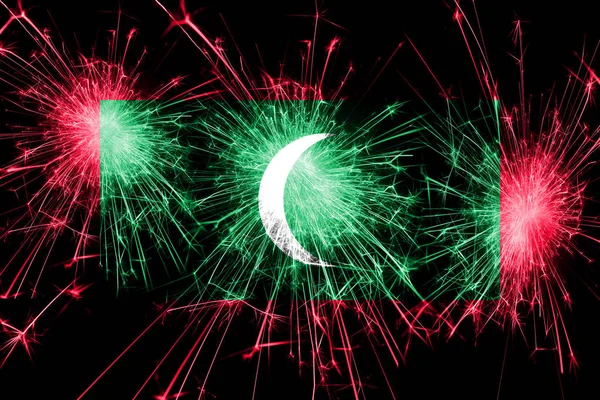 Maldiven Vuurwerk Mousserend Vlag Nieuwjaar Kerstmis Nationale Dag Concept — Stockfoto