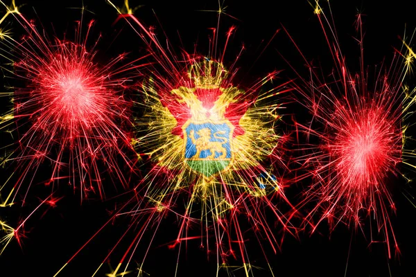 Montenegro Feuerwerk Funkelt Flagge Neujahr Weihnachten Und Nationalfeiertag — Stockfoto