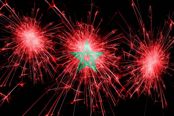 Morocco Fireworks Sparkling Flag New Year Christmas National Day Concept — Stock Photo, Image