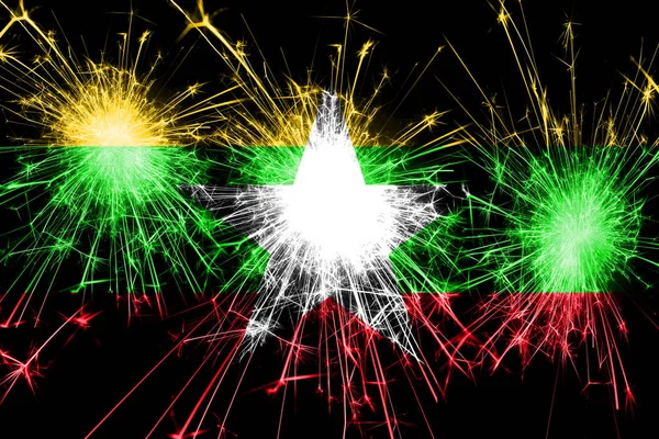 Myanmar Feuerwerk Funkelnden Flagge Neujahr Weihnachten Und Nationalfeiertag — Stockfoto