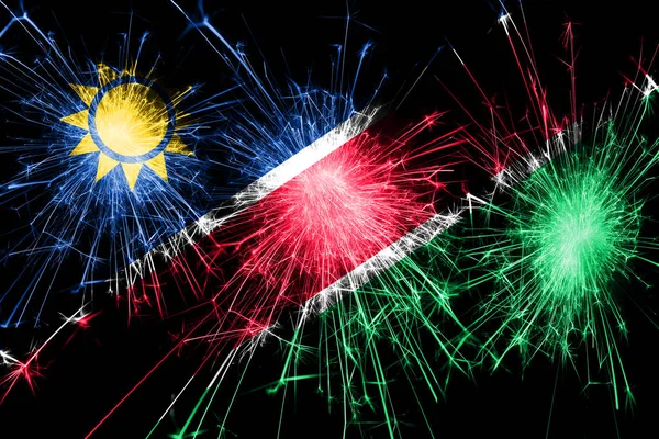 Namibia fireworks sparkling flag. New Year, Christmas and National day concept
